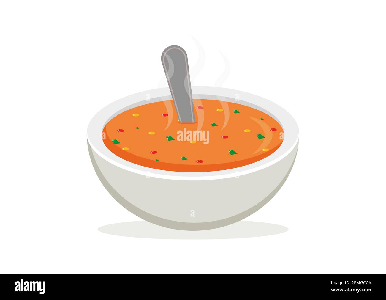 Bowl with Hot Vegetable Soup Vector Clipart Isolated on White