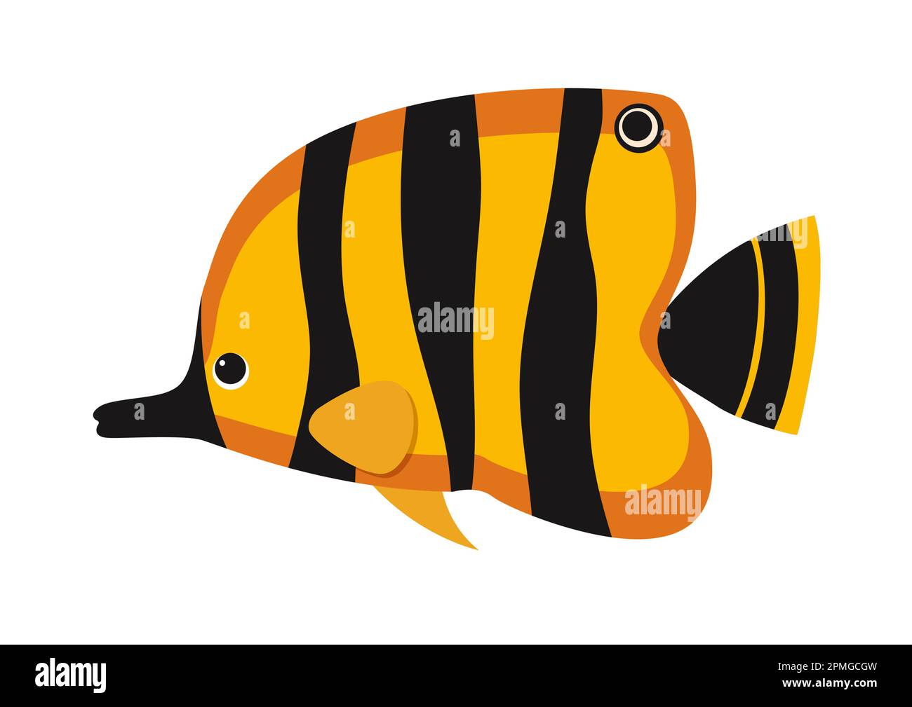 Cartoon orange and black fish in flat style. Vector illustration of aquarium fish isolated on white background Stock Vector