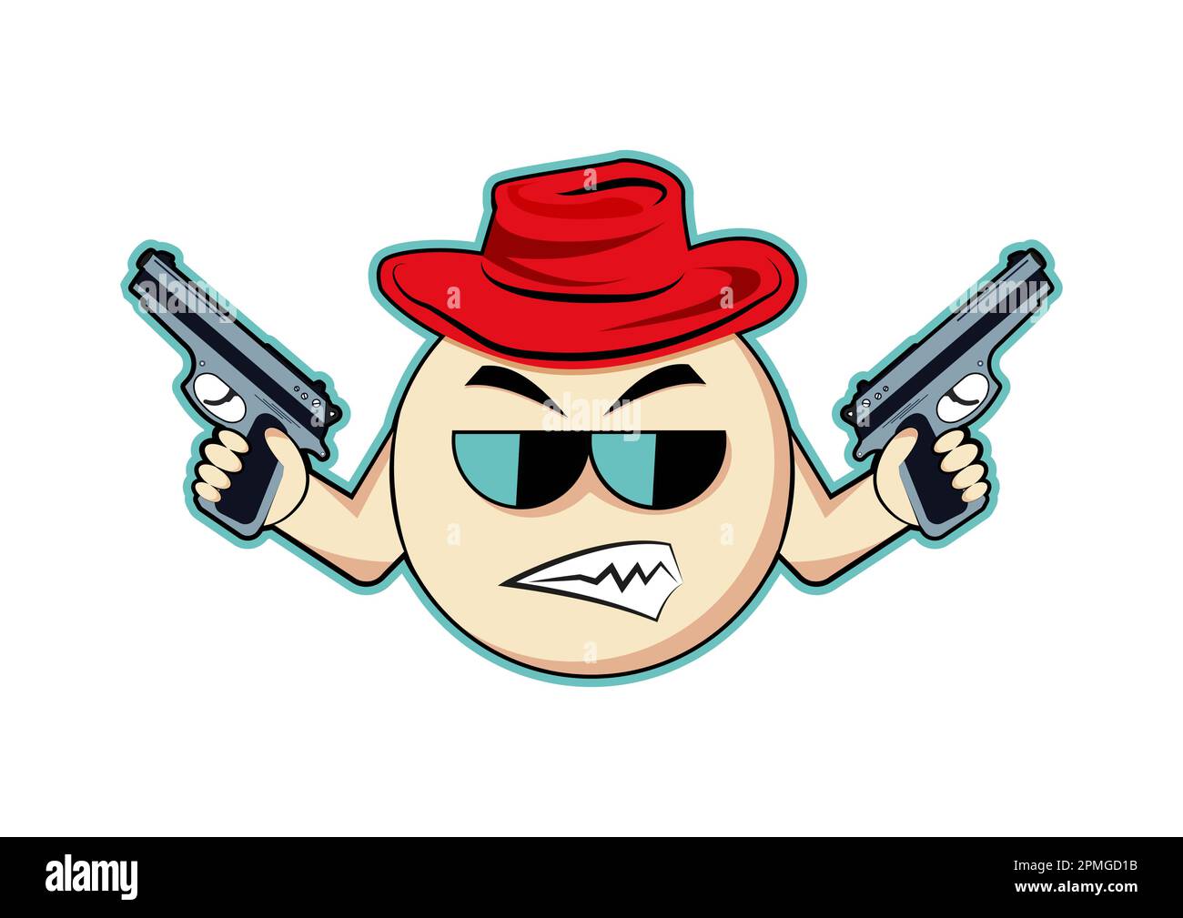 Cartoon Character With Two Guns Vector Illustration Stock Vector
