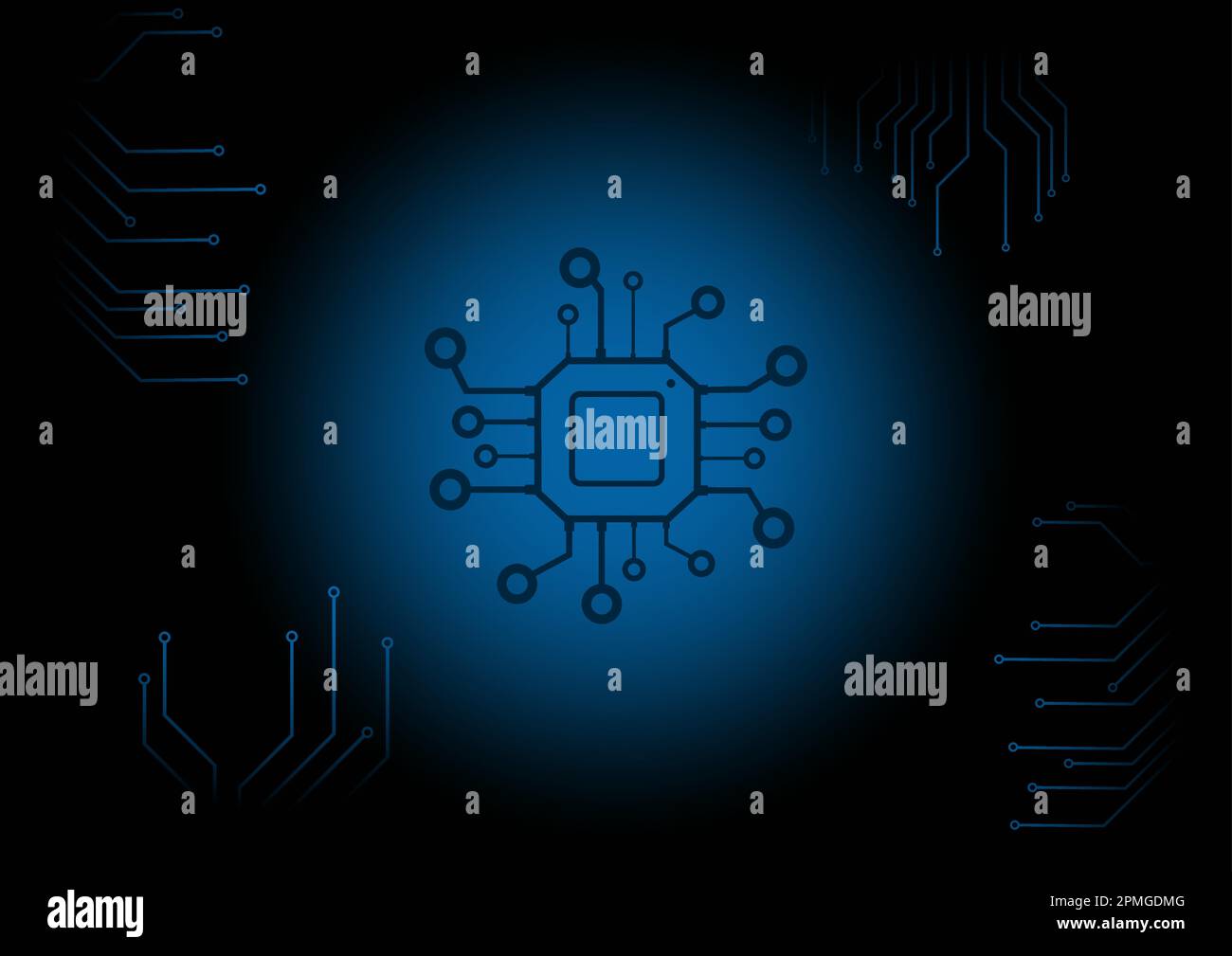 Chip with digital circuits background. Vector illustration of artificial intelligence Stock Vector