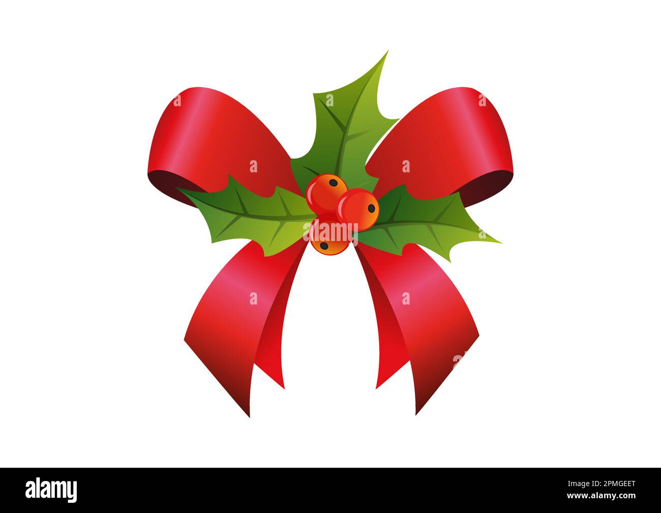 Christmas Ribbon Bow Decoration With Holly, Greeting Card, Gift