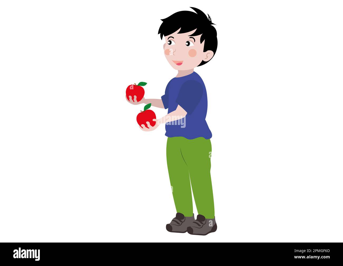 Cute Boy holds two apples in his hand Stock Vector Image & Art Alamy
