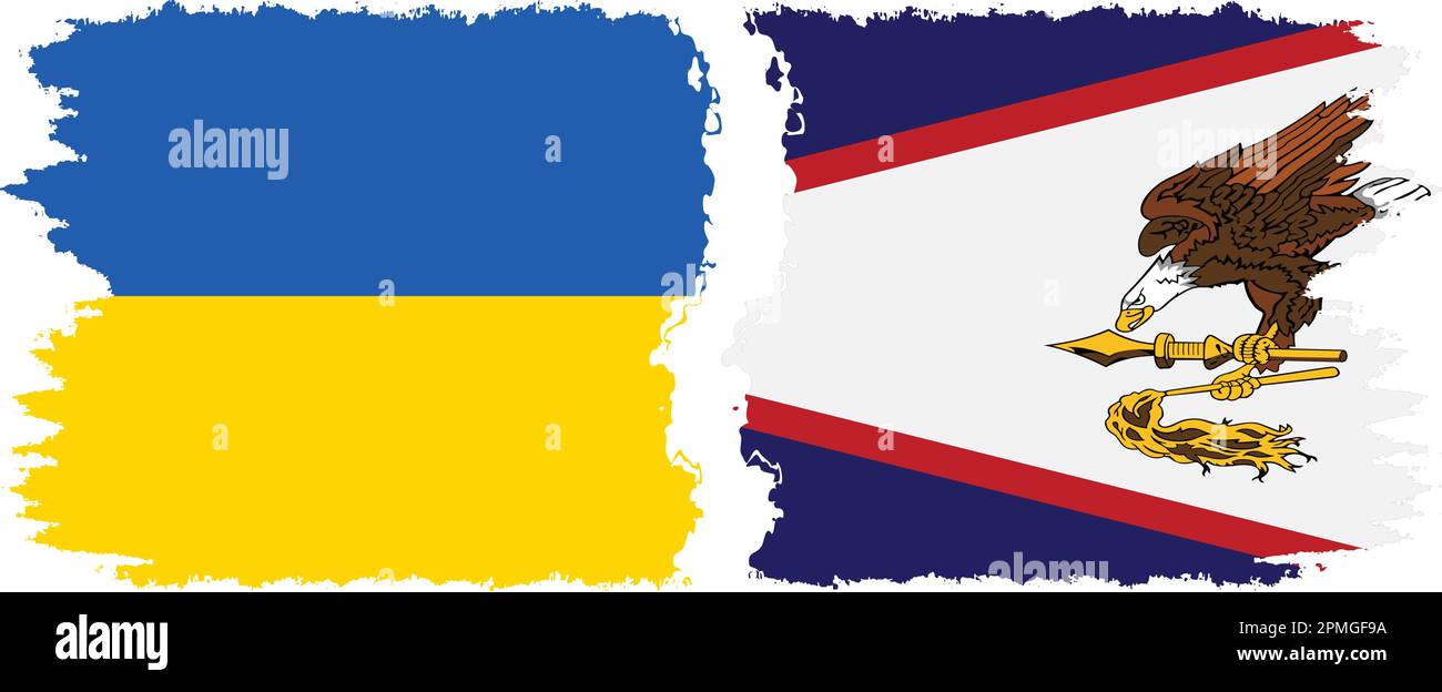 American Samoa and Ukraine grunge flags connection, vector Stock Vector