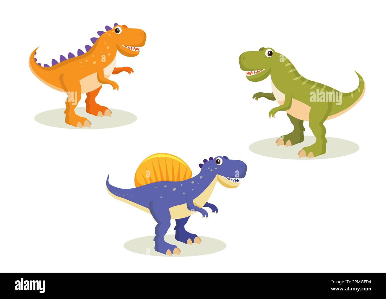 Dinosaur cartoon character isolated on white background.Different dinosaurs, T-rex, Stegosaurus, vector illustration Stock Vector