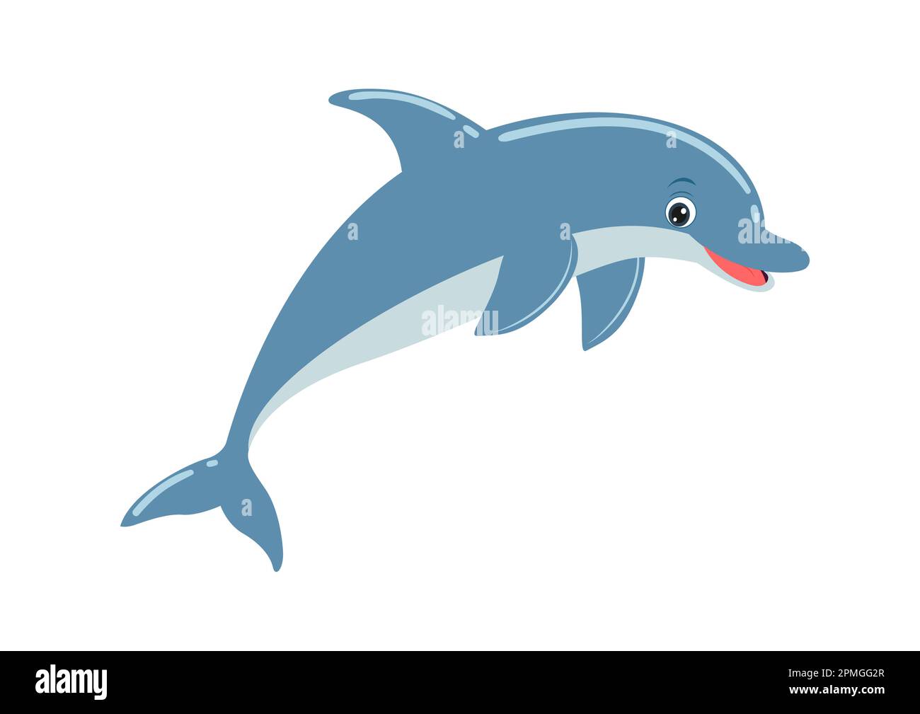 Cute Cartoon Dolphin in flat style. Vector illustration of dolphin isolated on white background Stock Vector