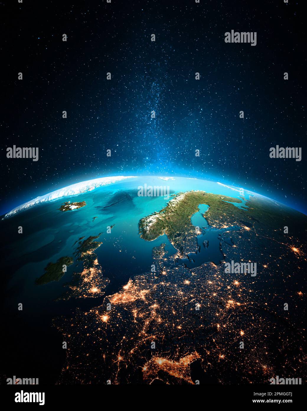 North Europe from space. Elements of this image furnished by NASA. 3d rendering Stock Photo