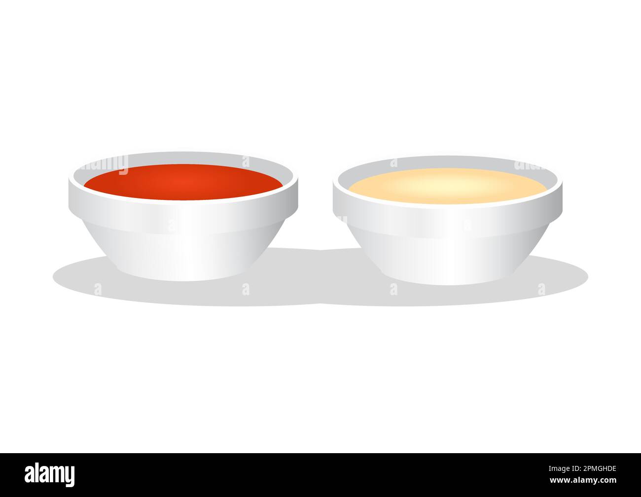 Ketchup and mayonnaise sauces cup bowls isolated on white background Stock Vector