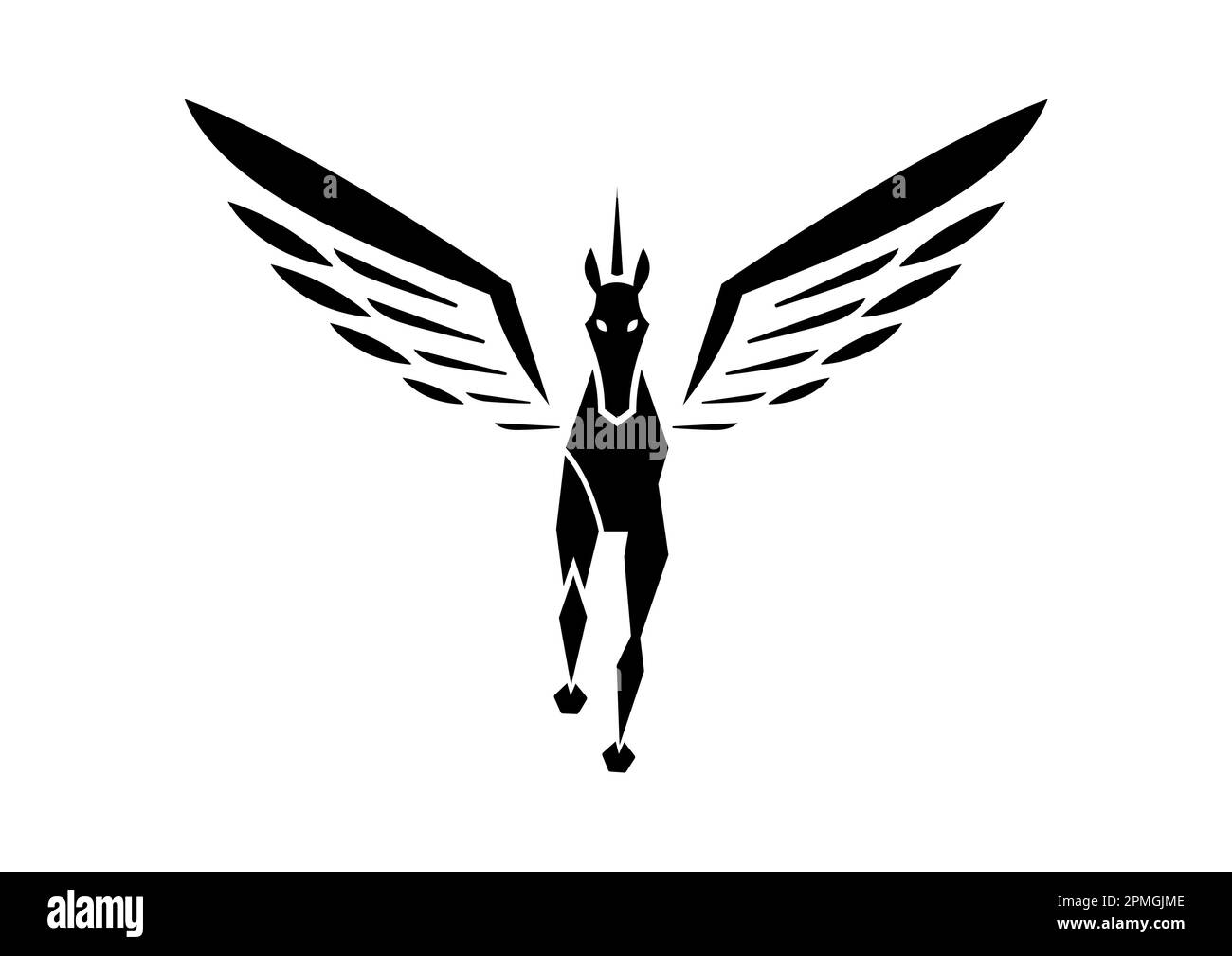 Pegasus Icon Flat Design Vector. Black Silhouette Of A Flying Pegasus