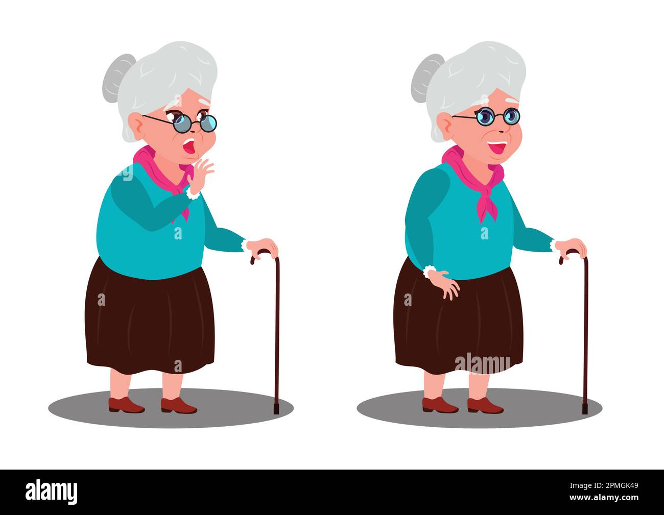 Old Woman in Two different positions. Happy and Scared Granny Stock Vector