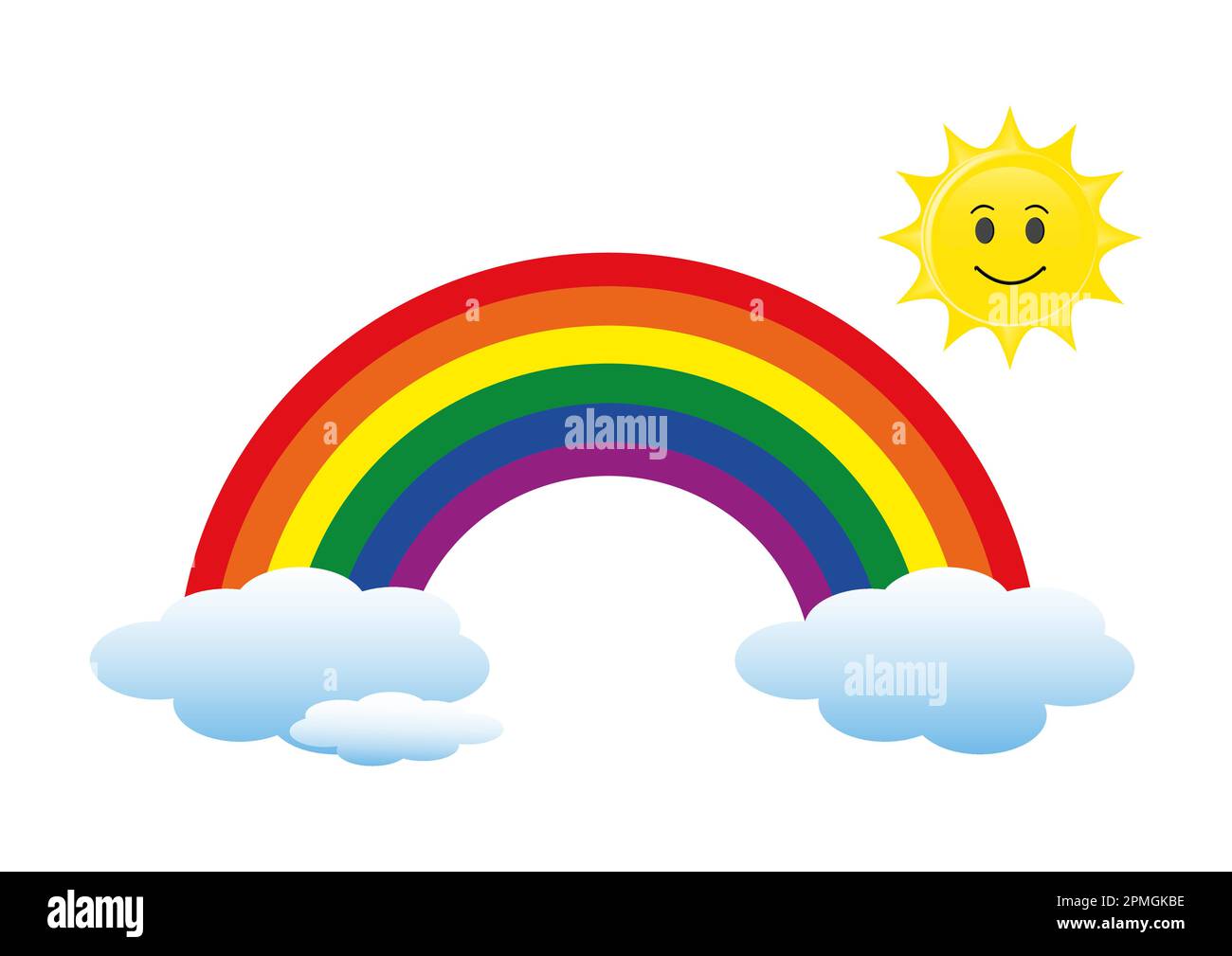 Rainbow with sun and clouds cartoon vector Stock Vector