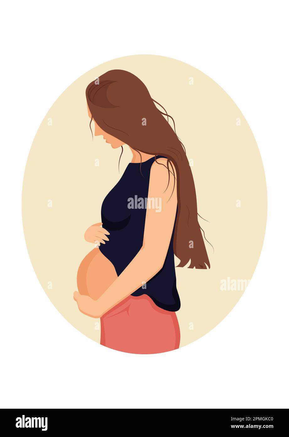 Pregnant woman holds her belly. Pregnant woman in a flat style Vector illustration Stock Vector