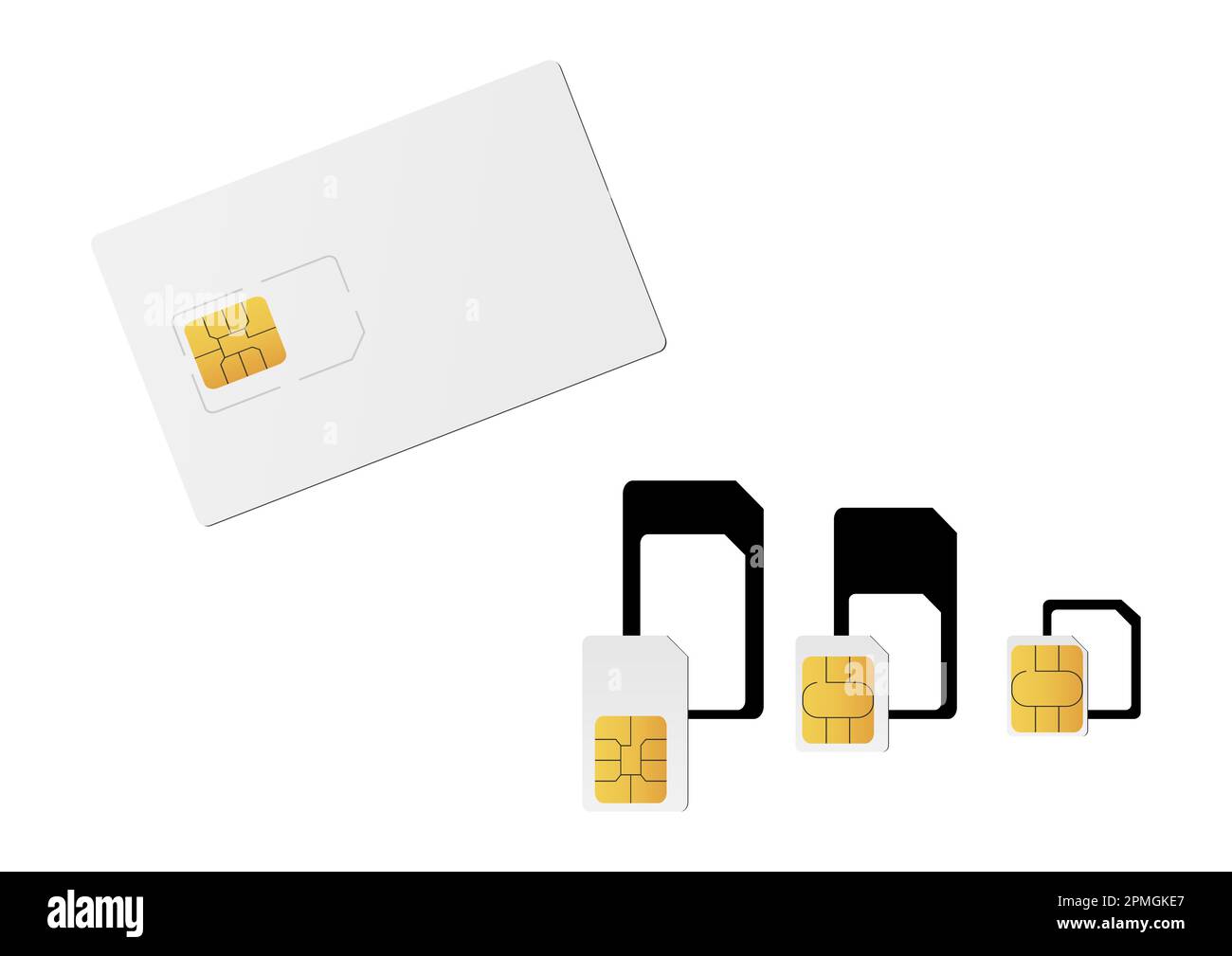 Mobile SIM card types set to vector graphics. Sim, micro sim, nano sim Stock Vector