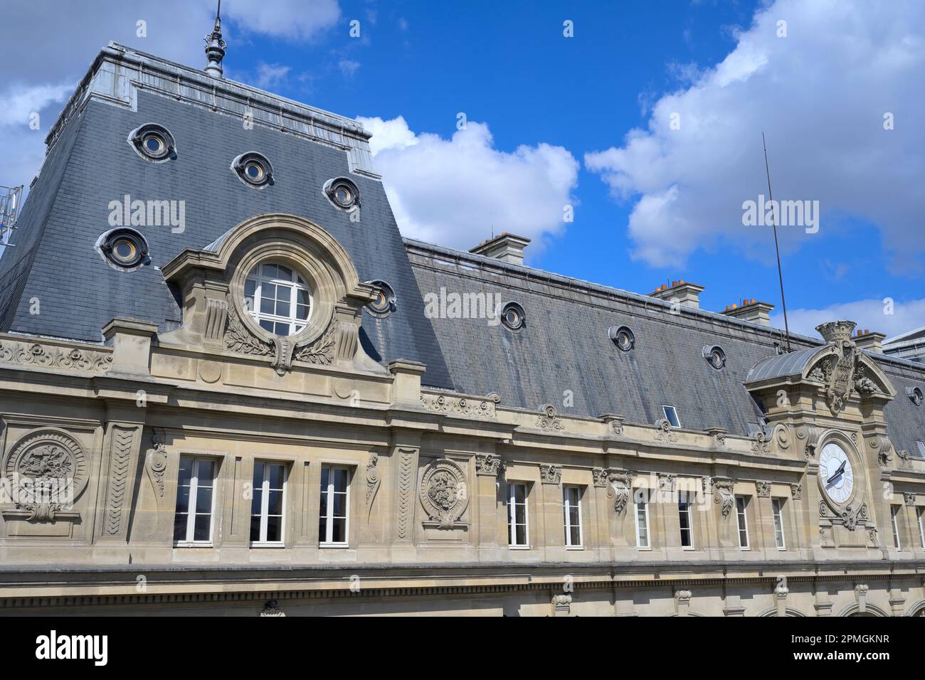 The majestic front facade of the Gare Saint Lazare train station (opened 1837), Paris FR Stock Photo