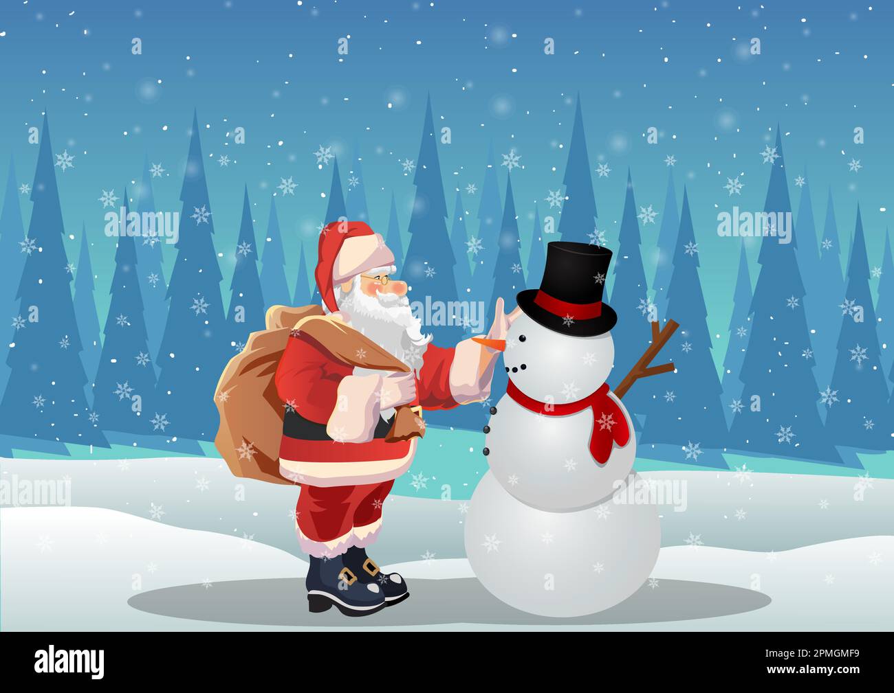 Snowman and Santa Claus vector illustration. Happy Merry Christmas ...
