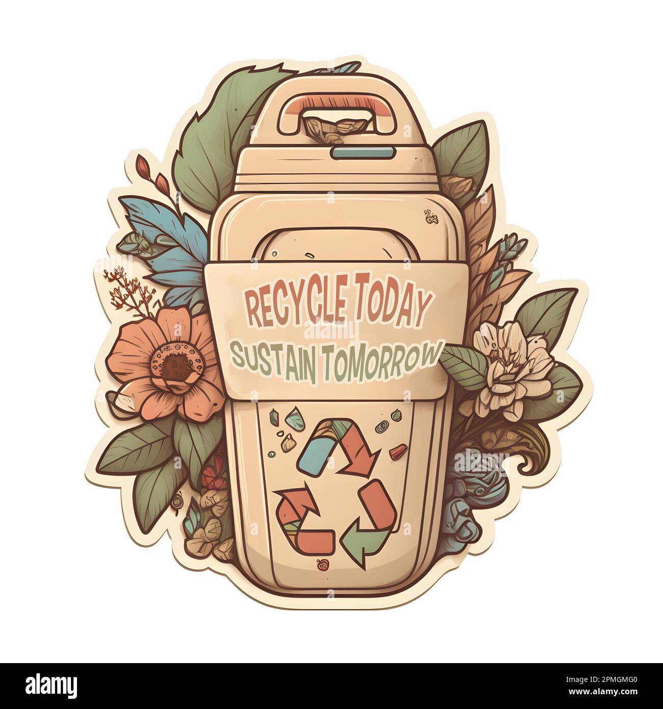 recycle today sustain tomorrow sticker design, earth day tshirt design, AI generated