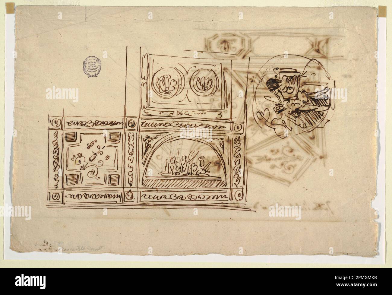 Drawing, Sketches for the Painted Decoration of Ceilings; Designed by Felice Giani (Italian, 1758–1823); Italy; pen and dark brown ink on light brown laid paper; 31.5 x 21.7 cm (12 3/8 x 8 9/16 in.) Stock Photo