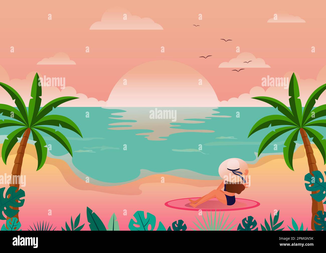 Summer Beach View Vector Illustration. Summer Time Stock Vector