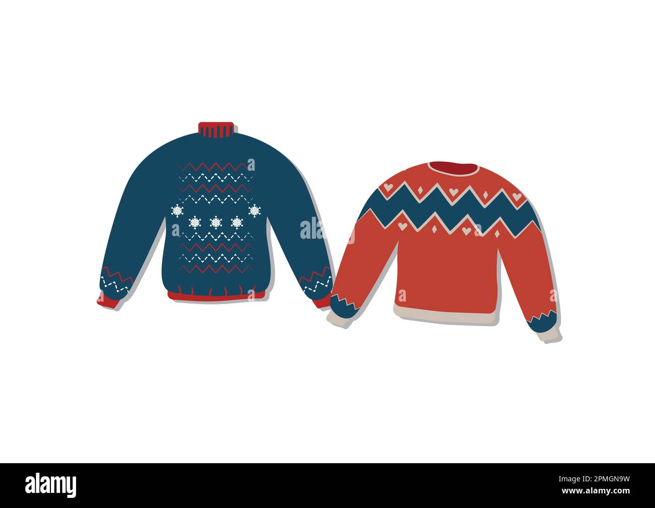 Two sweaters with christmas decoration in retro style vector illustration Stock Vector