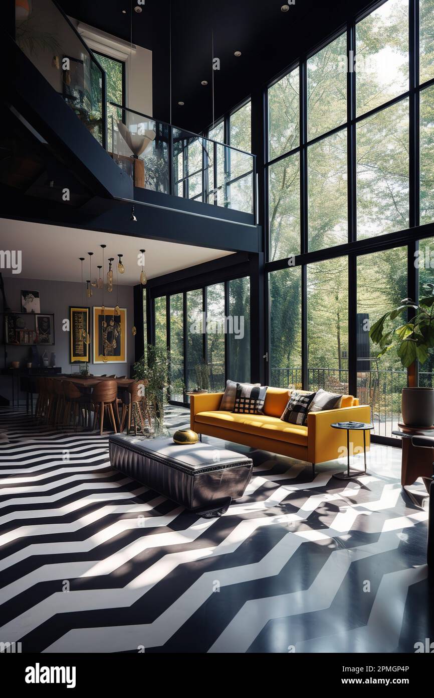 expansive living room with high ceilings, floor to ceiling windows, and an open floor plan