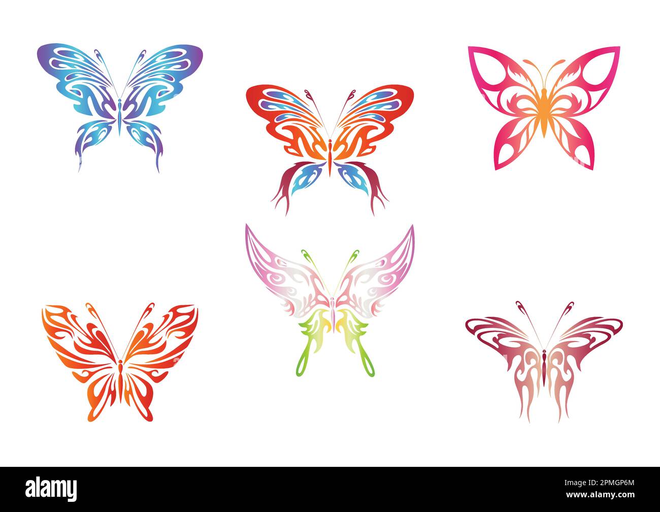 Set of colorful line art butterfly. Vector illustration of colorful line art butterfly Stock Vector