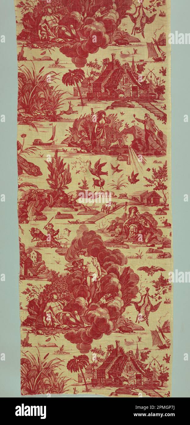 Fragments , Diane et Endymion; Produced by Petitpierre et Cie; France; cotton; Warp x Weft (a): 92 × 92.5 cm (36 1/4 × 36 7/16 in.) Warp x Weft (b): 145.5 × 56 cm (57 5/16 × 22 1/16 in.) Warp x Weft (c): 58.5 × 35.5 cm (23 1/16 in. × 14 in.) Repeat H (Plate H): 104 cm (40 15/16 in.); Bequest of Elinor Merrell; 1995-50-149-a/c Stock Photo