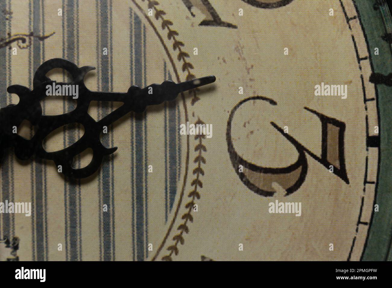 Face of the ancient clock, three o'clock hand, extreme closeup macro view Stock Photo Alamy
