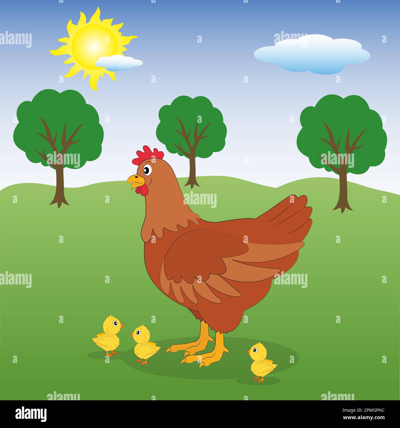 The chicken with the little ones Stock Vector