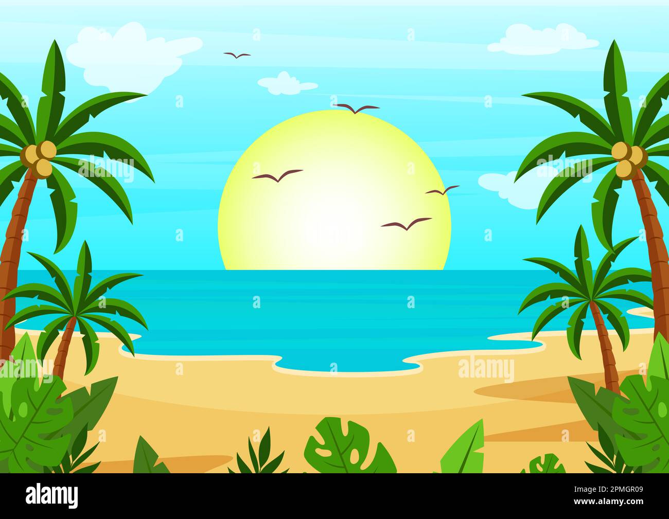 Summer Beach Background.Vector Illustration of Summer beach view Stock Vector