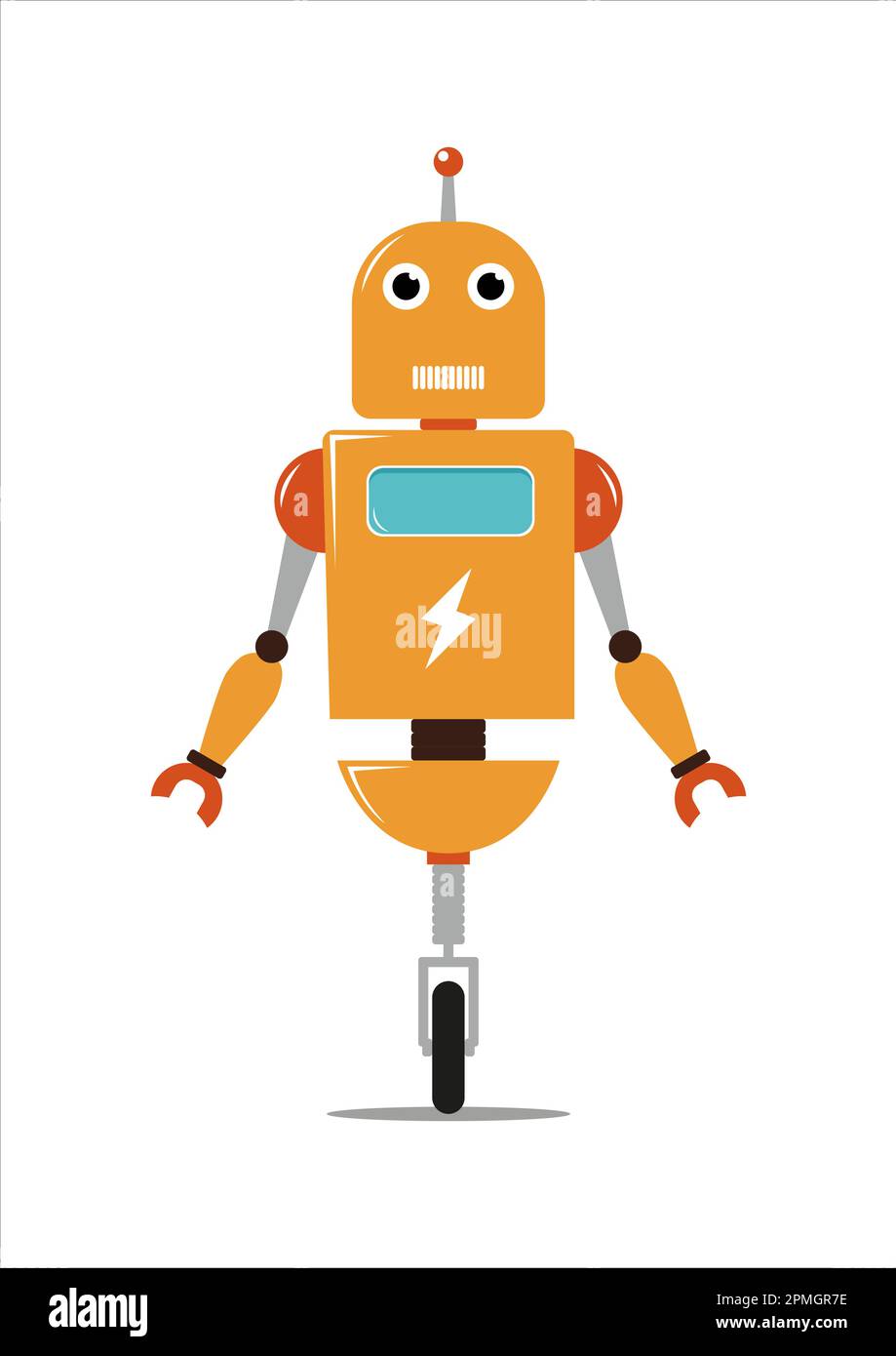 Robot with one wheel in flat style isolated on white background vector illustration Stock Vector