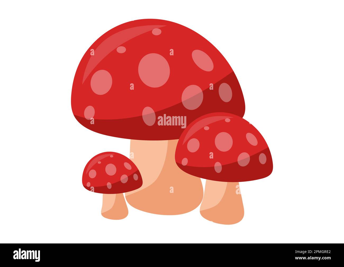 Three red mushrooms isolated on white background. Vector illustration of red mushroom Stock Vector