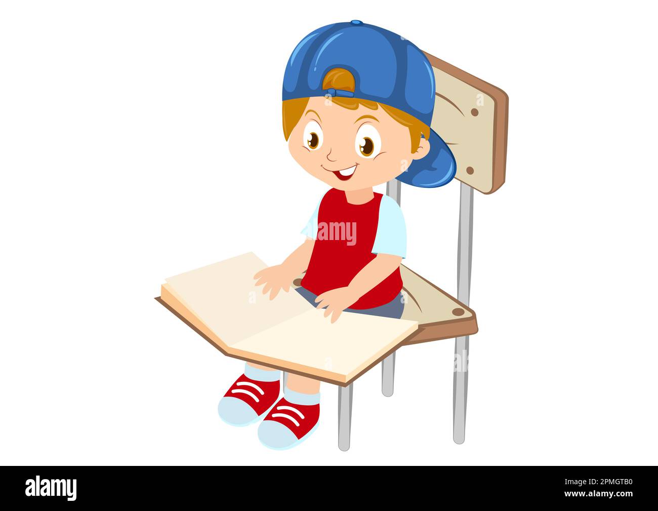 The child is reading a book sitting in a chair vector illustration Stock Vector
