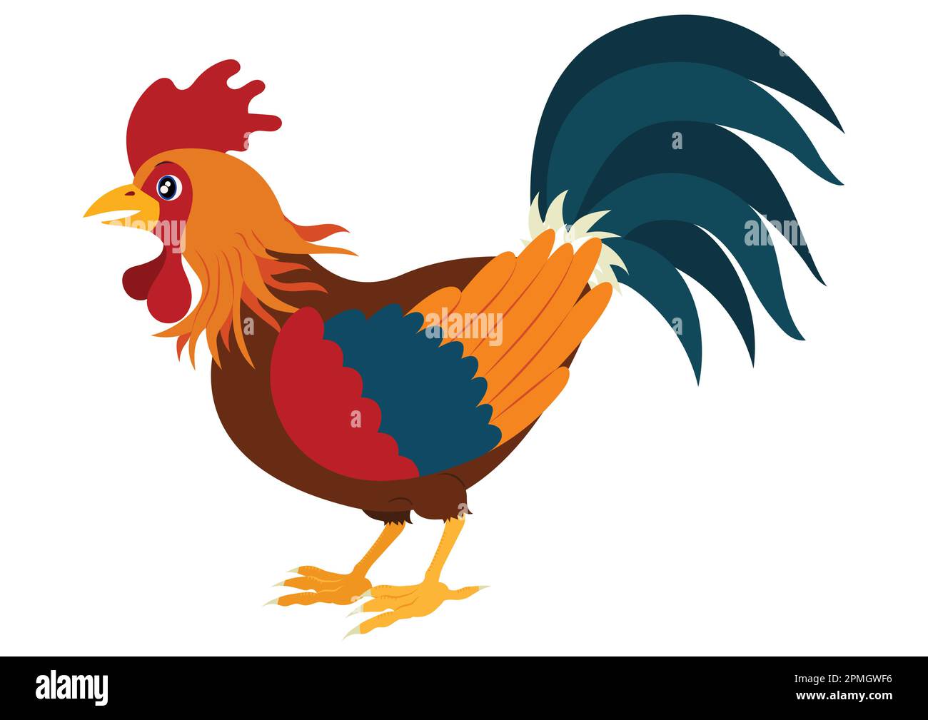 Vector Illustration of Cartoon Rooster Isolated on White Background ...