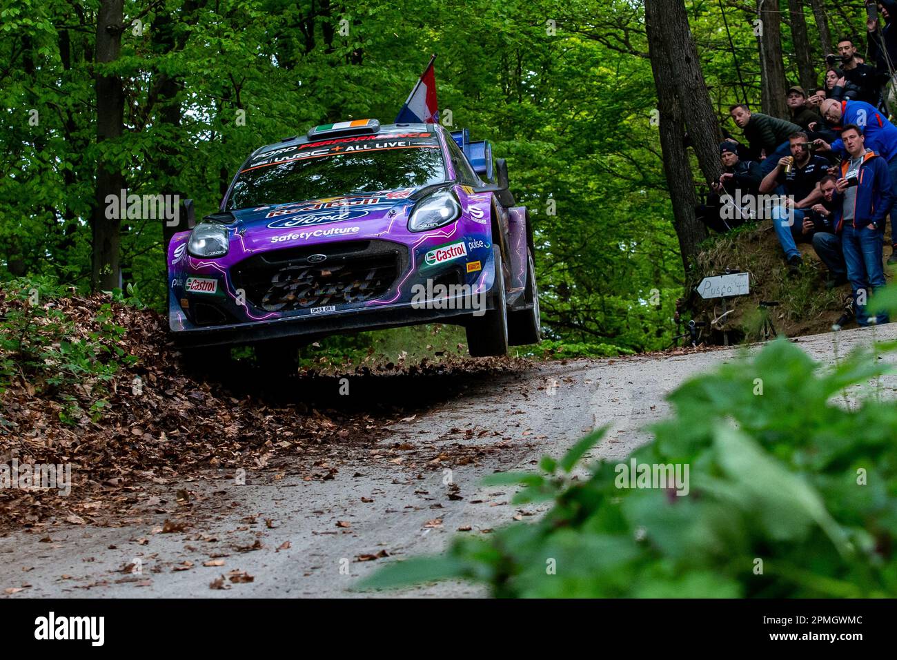 File photo dated 24-04-2022 of Craig Breen, famous Irish rally champion, during the  WRC Croatia Rally. During the pre-event test for Croatia Rally, the famous Irish rally champion Craig Breen ran off the track and died on a local road in Golubovac near Lobor, Croatia on April 13, 2023. Breen hit the front left end of a wooden post and died on the spot. Passenger James Fulton was uninjured. Breen was one of the most famous rally drivers. He is the son of Ray Breen, the Irish national rally champion. He started karting at the age of nine, and rallying at the age of 17. From 2019 to 2021, he dro Stock Photo