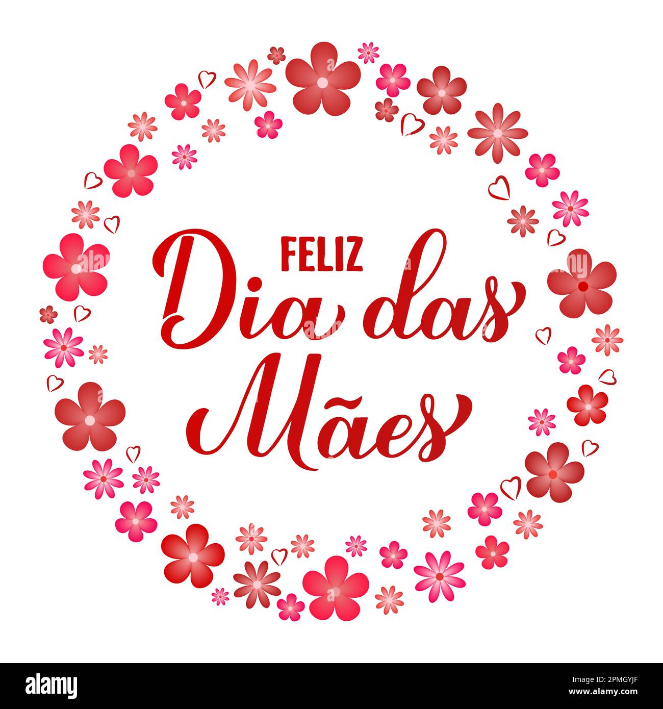 Feliz Dia das Maes Mamma calligraphy hand lettering with spring flowers. Happy Mothers Day in