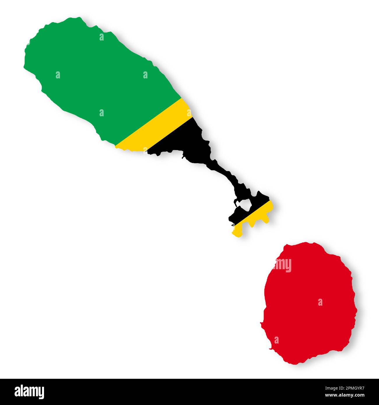 St Kitts and Nevis flag map with clipping path 3d illustration Stock
