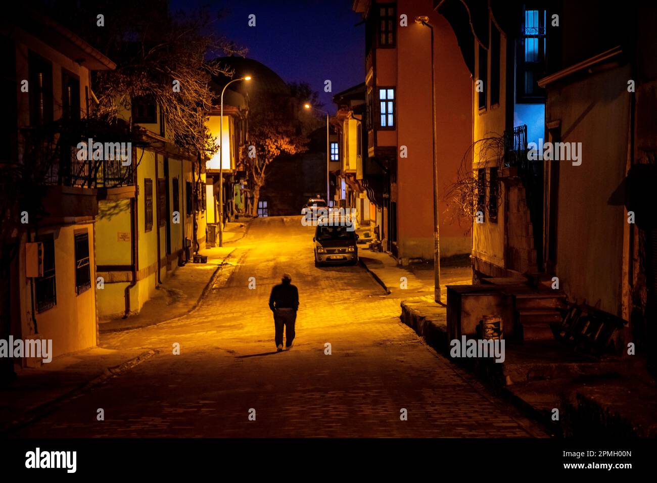 Street with traditional turkish ottoman houses in Afyonkarahisar old town. Stock Photo