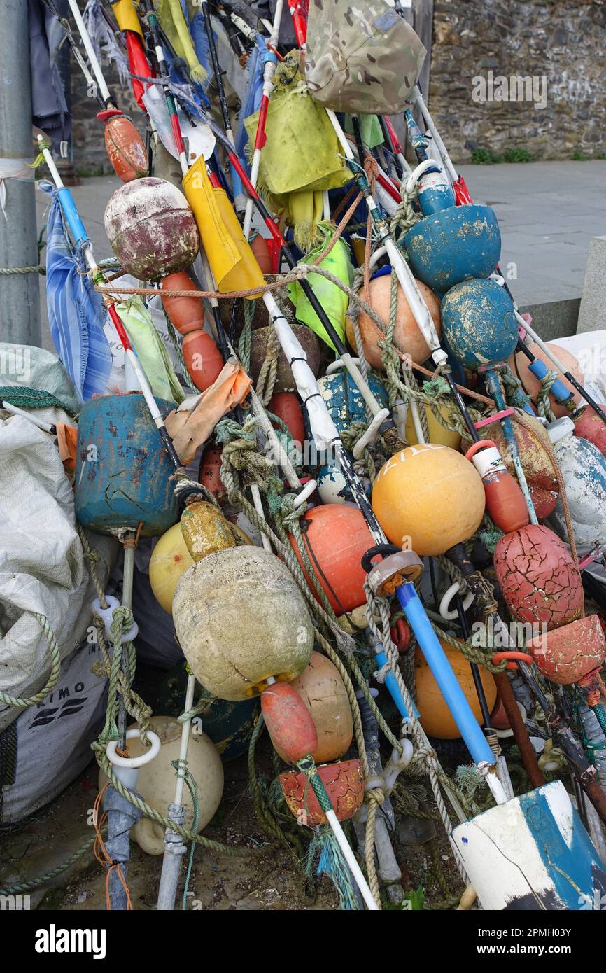 Fishing buoys, Conwy harbour, Wales Stock Photo