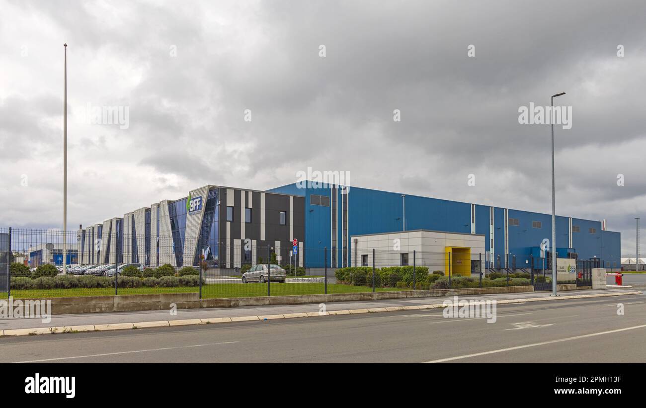 Dobanovci, Serbia - March 27, 2023: Modern New Baby Food Factory Building Bff Nutrino at Industrial Zone. Stock Photo