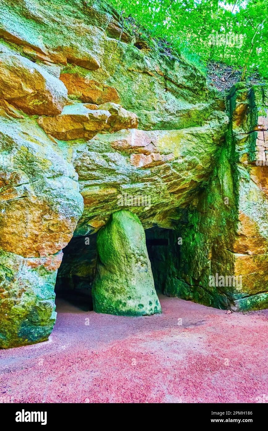 Grotto of Calypso in the mountain is on e of the symbols of Sofiyivka Park, Uman, Ukraine Stock Photo