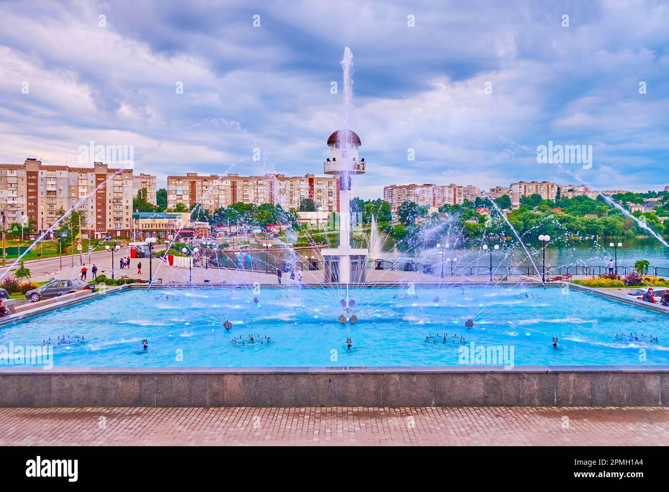 Uman's dancing fountain 'Pearl of Love', located in Taras Shevchenko Park, Ukraine Stock Photo