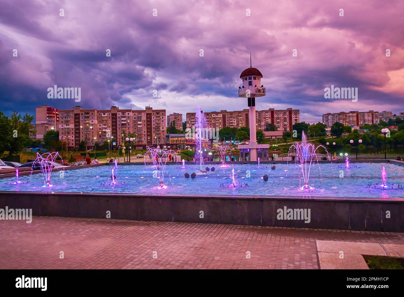 The night fountain show in Uman, Ukraine Stock Photo - Alamy