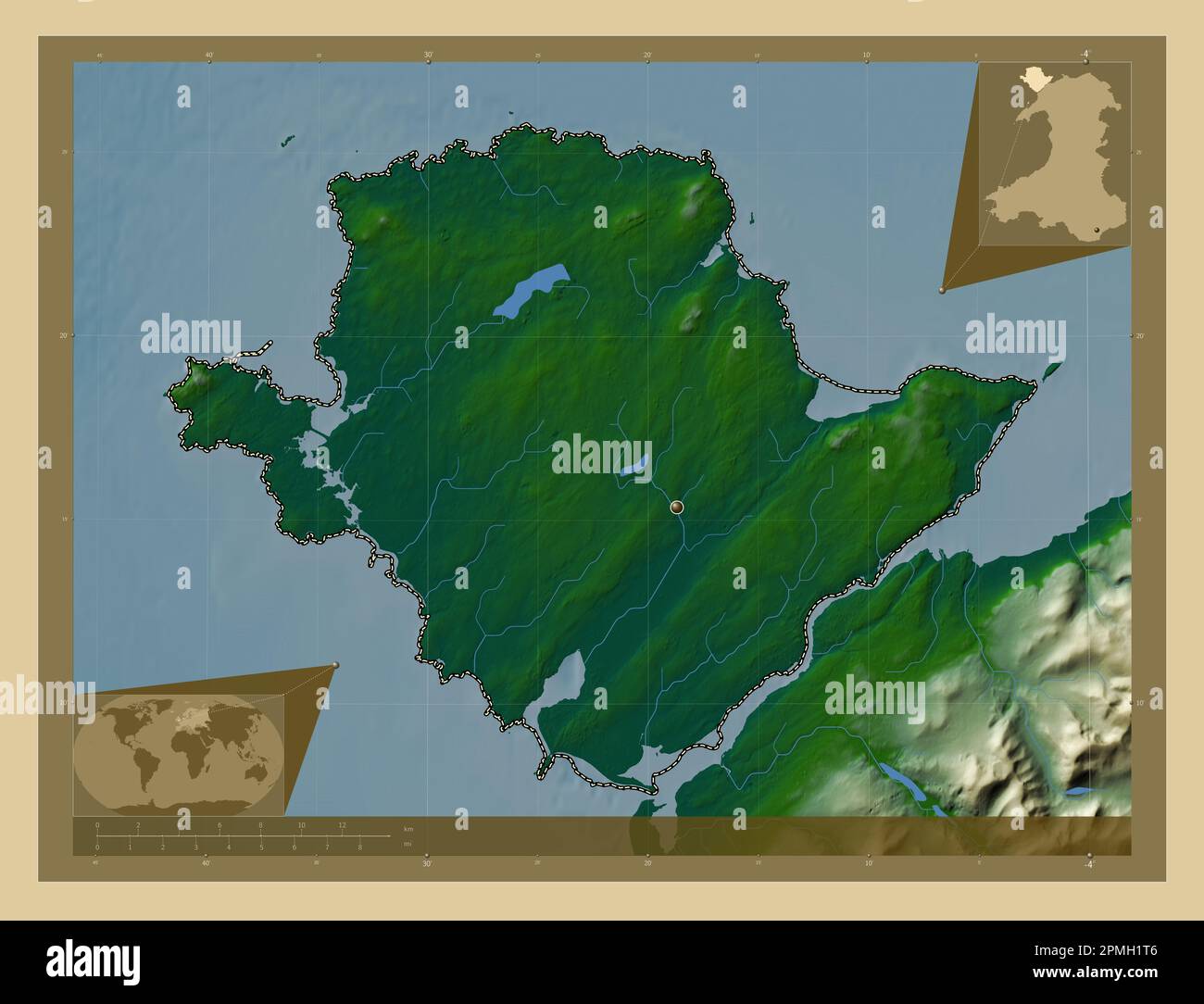 Isle Of Anglesey, region of Wales Great Britain. Colored elevation