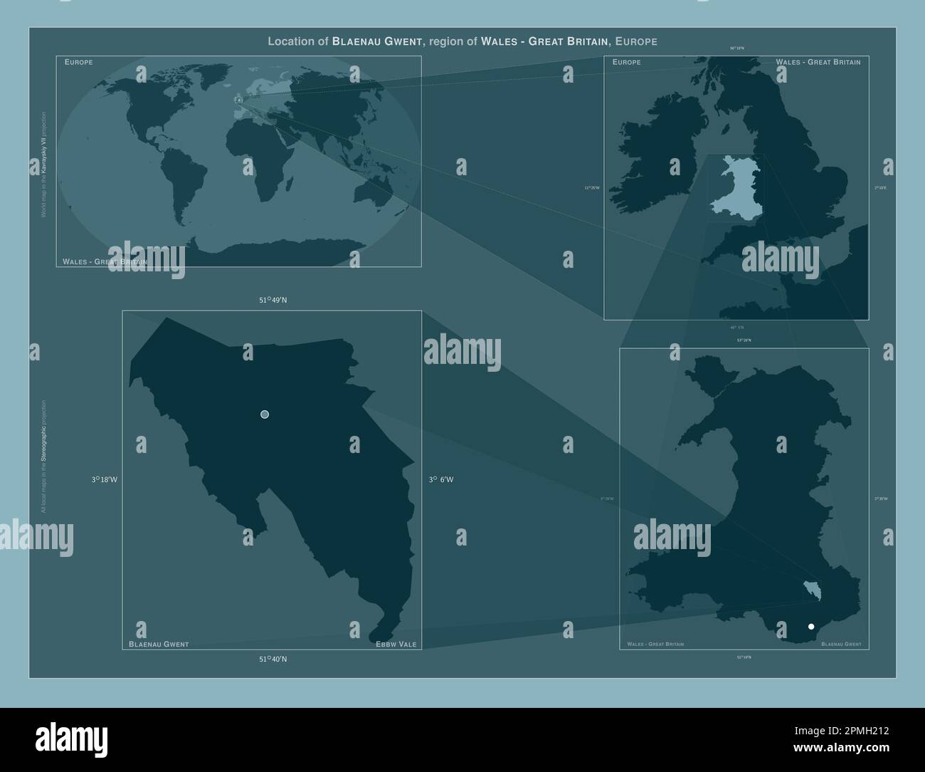 Blaenau Gwent, region of Wales Great Britain. Diagram showing the