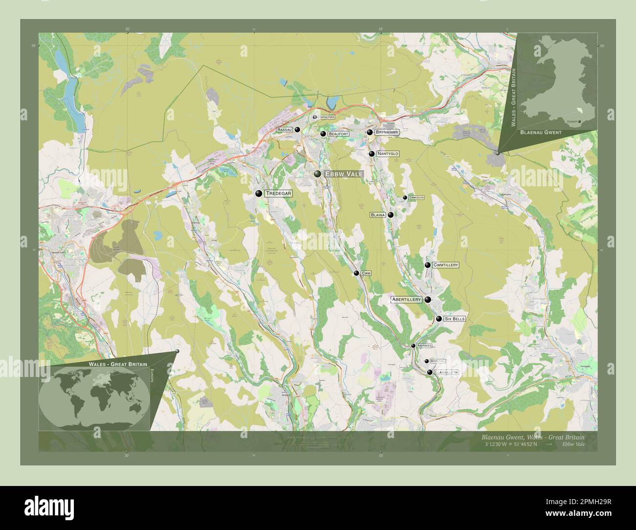Blaenau Gwent, region of Wales Great Britain. Open Street Map