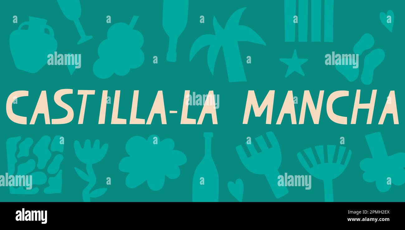 The region of Spain is CastillaLa Mancha. Spanish inscription. Floral