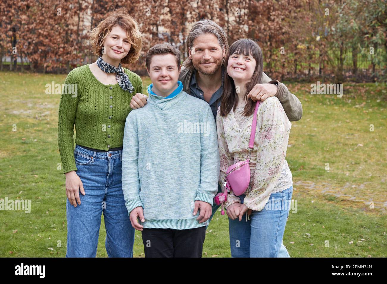 Hamburg, Germany. 13th Apr, 2023. The actors Anna Maria Sturm (l-r), Benjamin Raue, Sebastian Ströbel and Juliane Siebecke stand together before an advance screening of their film 'Herzstolpern' at Campus Uhlenhorst. The heart cinema two-parter will be broadcast on ZDF on May 7 and 8, 2023, at 8:15 p.m. each night. Credit: Georg Wendt/dpa/Alamy Live News Stock Photo
