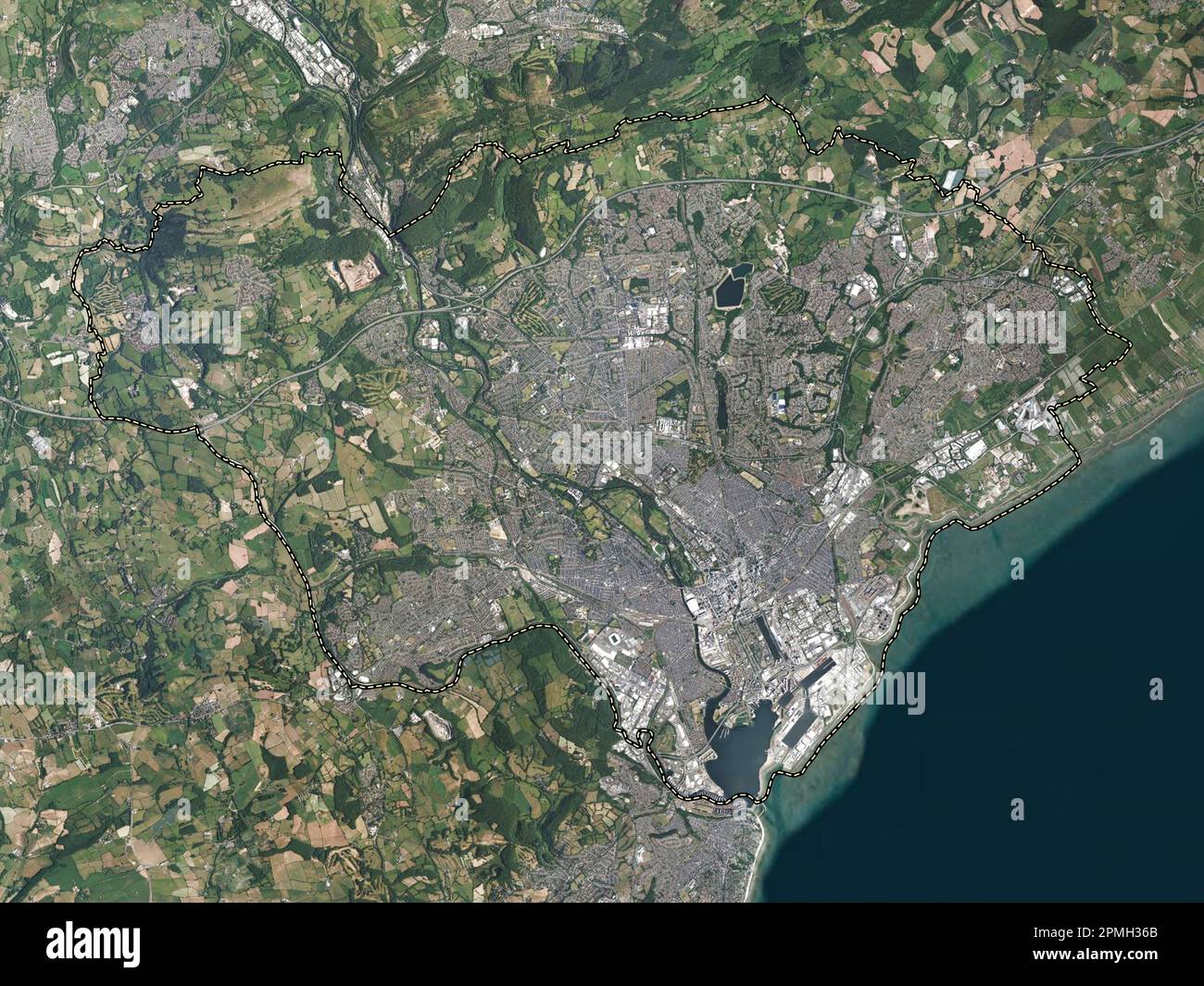 Cardiff, region of Wales - Great Britain. High resolution satellite map Stock Photo