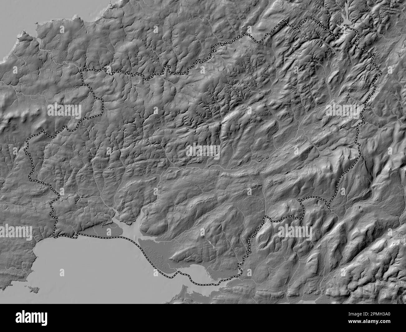 Carmarthenshire, region of Wales - Great Britain. Bilevel elevation map with lakes and rivers Stock Photo