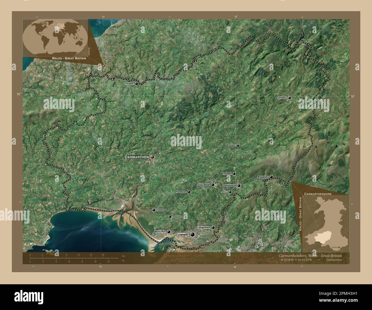 Carhampton Map Carmarthenshire, region of Wales - Great Britain. Low resolution ...