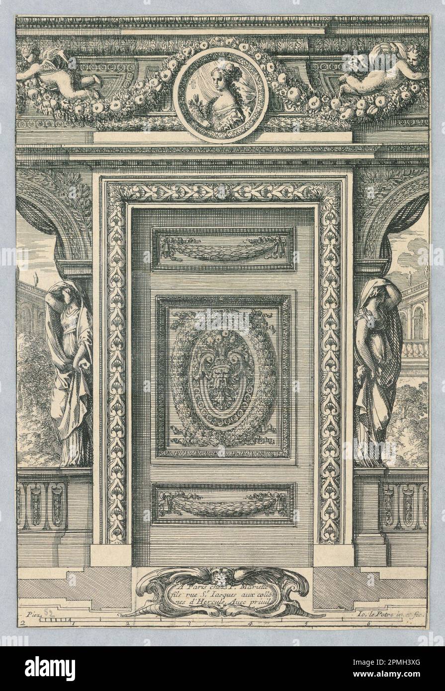 Print, Design for Door, from 'Placarts Ou Ornemens'; Print Maker: Jean Le Pautre (French, 1618–1682); etching on paper; 20.7 × 14 cm (8 1/8 × 5 1/2 in.) Stock Photo